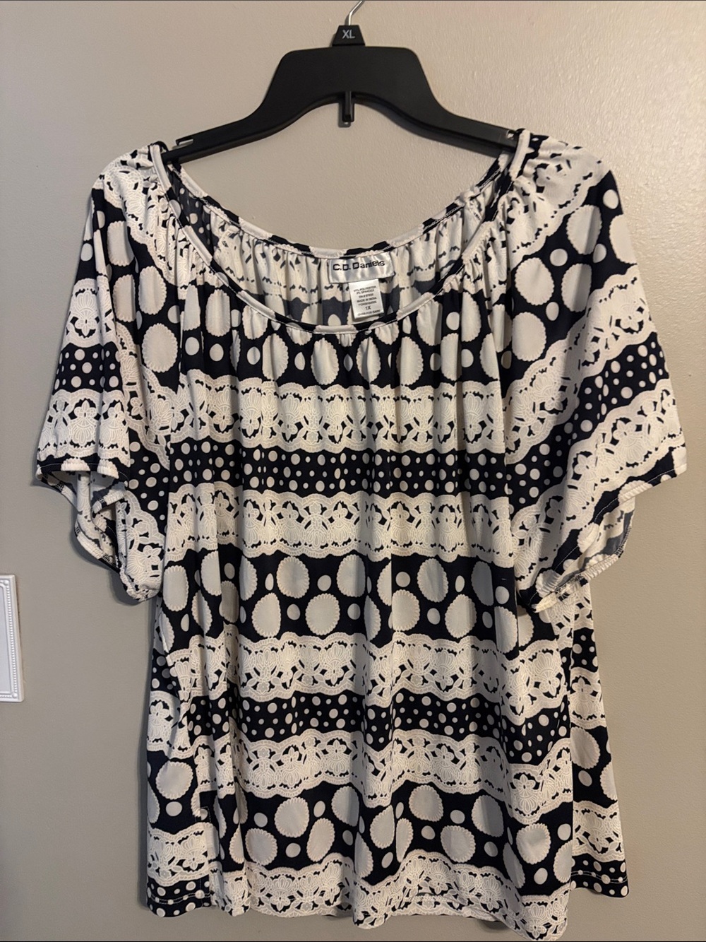Navy and cream Patterned Women’s Top